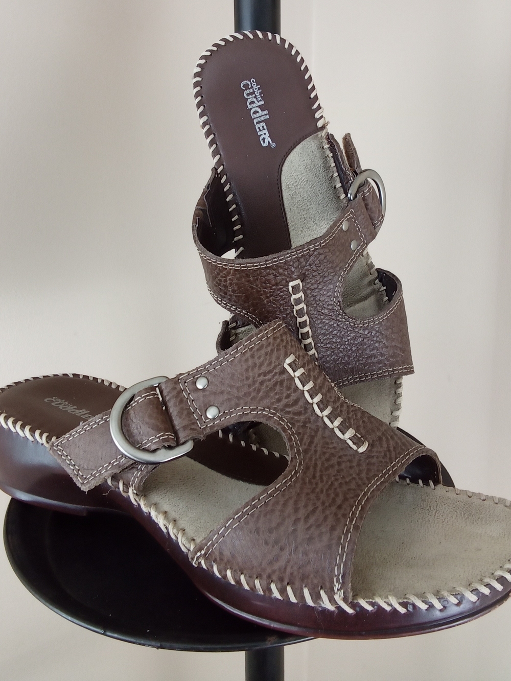 Cuddlers Women's Brown Leather Buckle Comfort Sandal